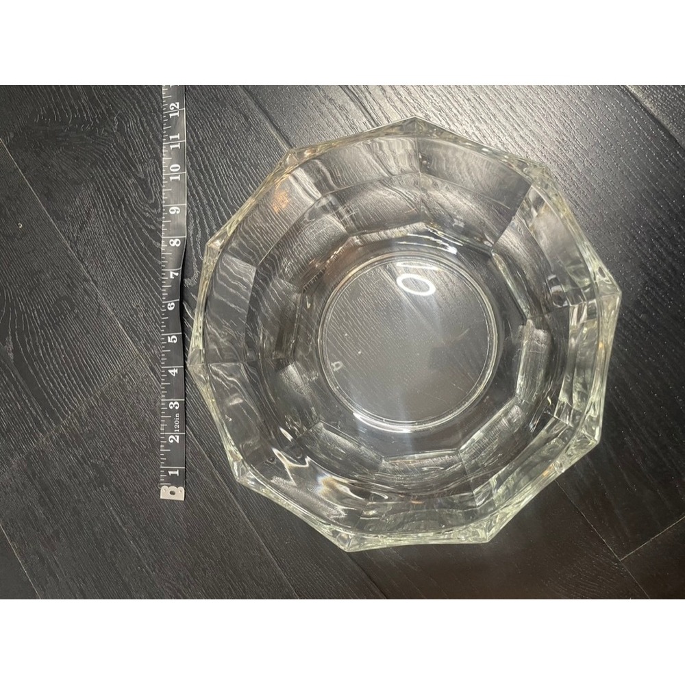 Vintage Italian Heavy Clear Glass 12-Sided Geometric Faceted Centerpiece Bowl